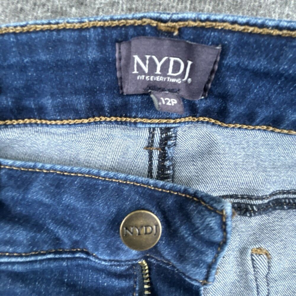 NYDJ Marilyn Straight Leg Dark Blue Denim Jeans Womens Size 12 Petite 31x31 Lift - Picture 4 of 12